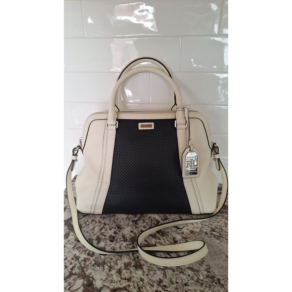 Lauren Ralph Lauren Black and Cream Perforated Tote